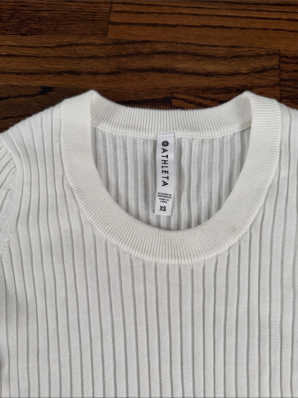 NWT Athleta Cream Ribbed Long Sleeve Crew Top - Picture 2 of 5